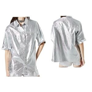 NWT Lanhtropy Soho Metallic Shirt — Silver  Party Minimalist Oversized